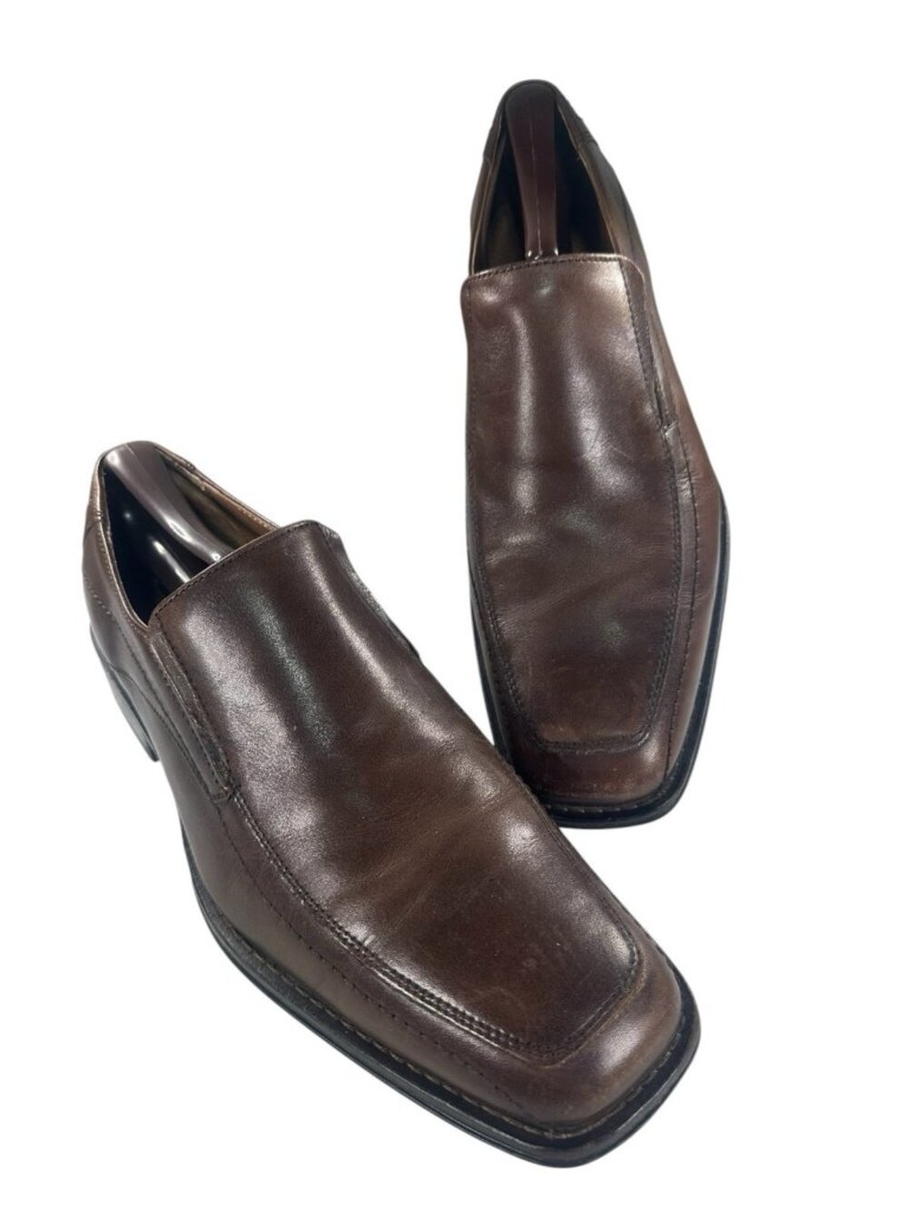Johnston & Murphy Mens Size 9 M Almond Toe Loafers Brown Leather Slip On Shoes